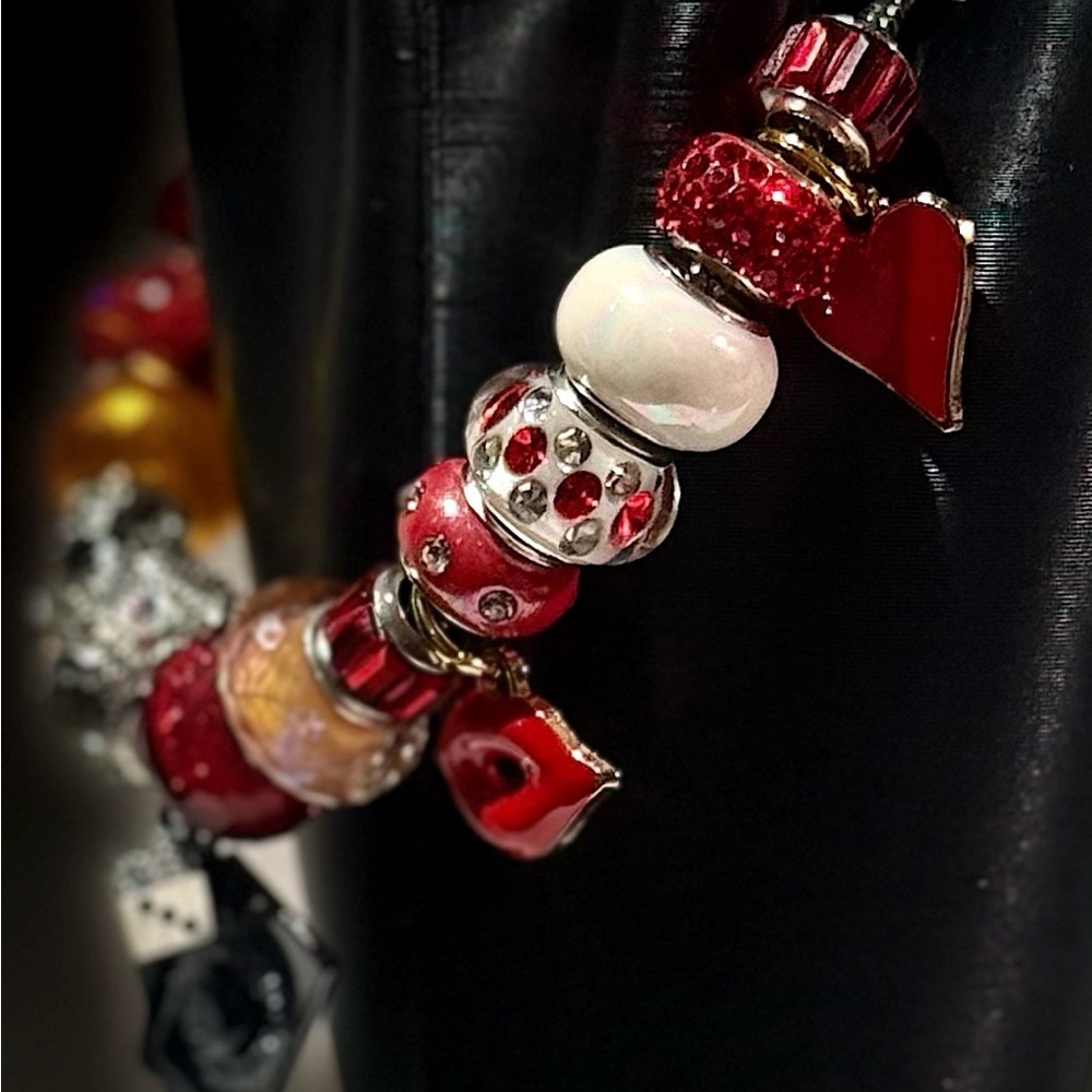Elegant Red and Silver Ace Charm Bracelet - Picture 4 of 6